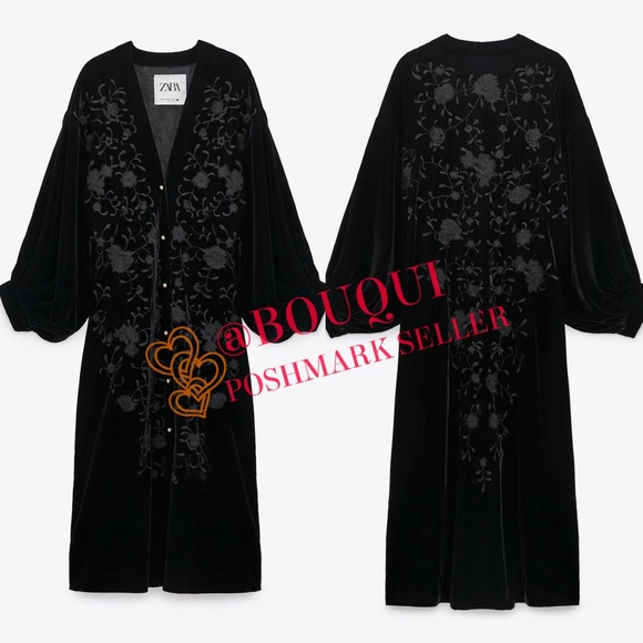 BLOGGERS FAV ZARA EMBROIDERED VELVET KIMONO - Picture 6 of 11